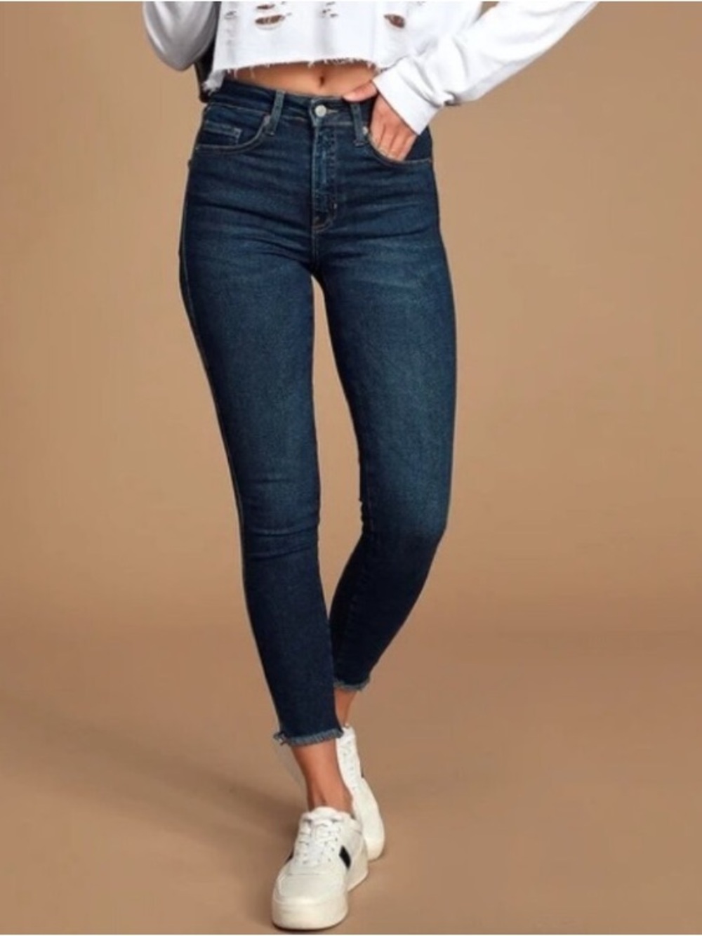 FREE PEOPLE We The Free Raw High Rise Cotton Jeggings Dark Blue Wash 25 NEW NWOT